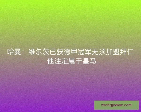 哈曼：维尔茨已获德甲冠军无须加盟拜仁 他注定属于皇马