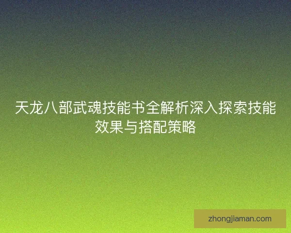 天龙八部武魂技能书全解析深入探索技能效果与搭配策略