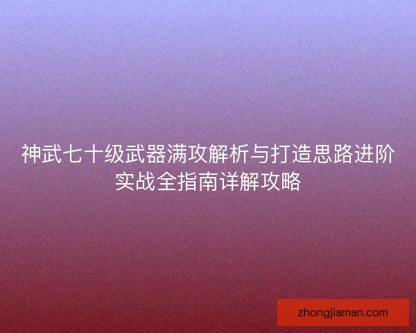神武七十级武器满攻解析与打造思路进阶实战全指南详解攻略